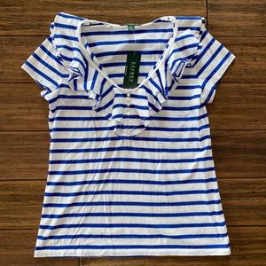 041. NWT Ralph Lauren Stripe Ruffle Button Top